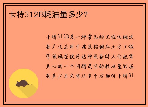 卡特312B耗油量多少？