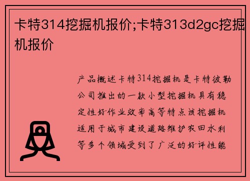 卡特314挖掘机报价;卡特313d2gc挖掘机报价