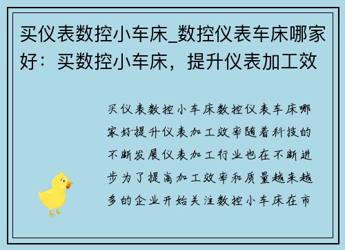 买仪表数控小车床_数控仪表车床哪家好：买数控小车床，提升仪表加工效率